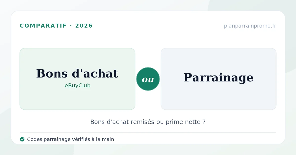 eBuyClub ou parrainage en 2026 : bons d'achat remisés contre prime nette