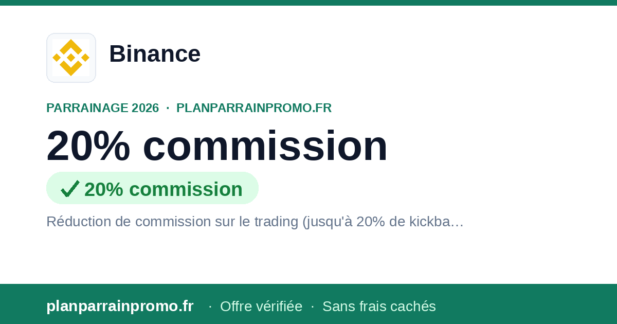 Code Parrainage Binance 2026 : jusqu'à 20% de commission