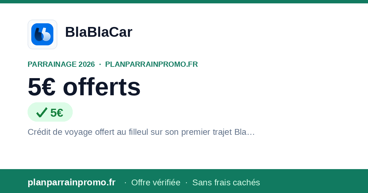 Code Parrainage BlaBlaCar 2026 : 5€ offerts