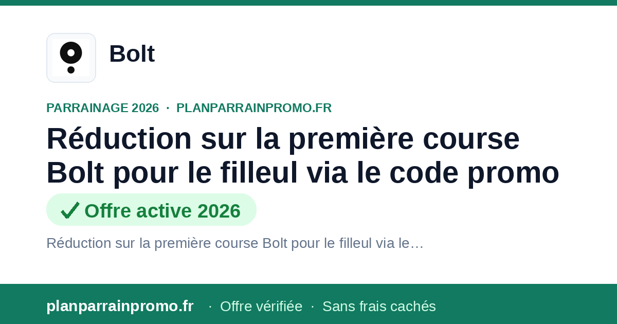 Code Promo Bolt 2026 : réduction sur la 1re course