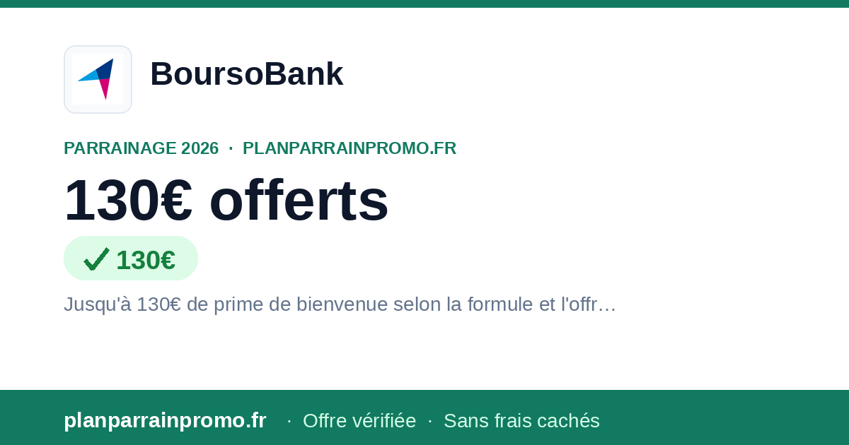 Code Parrainage BoursoBank 2026 : jusqu'à 130€ offerts