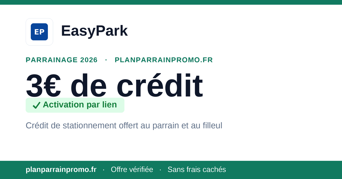 Parrainage EasyPark 2026 : crédit de stationnement offert