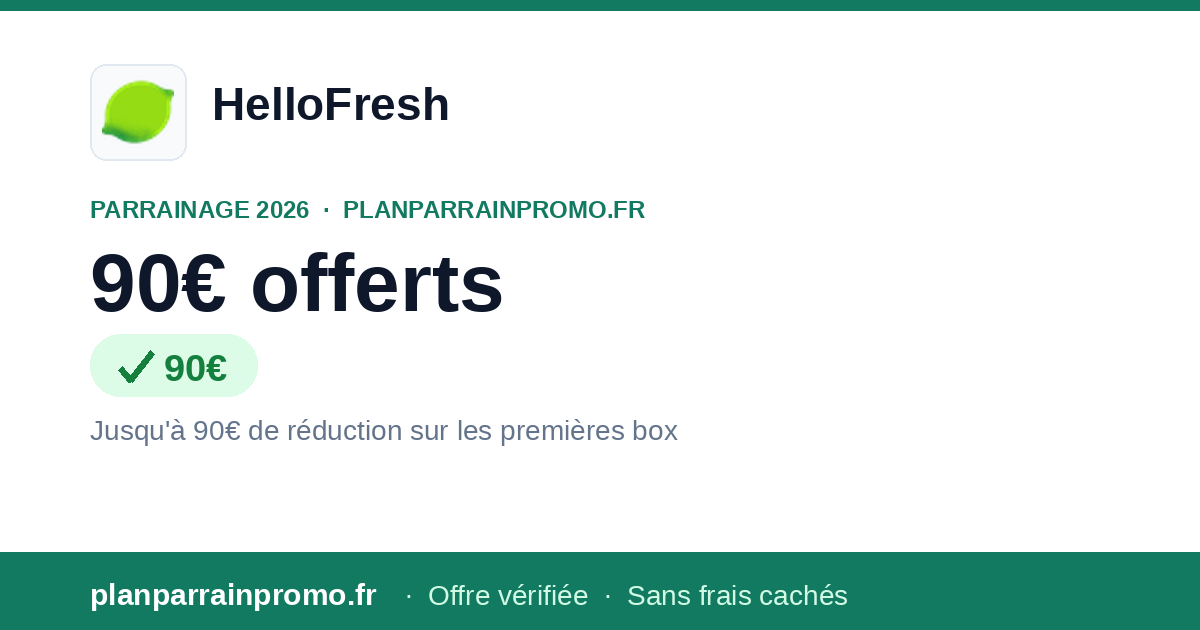 Code Parrainage HelloFresh 2026 : jusqu'à 90€ offerts