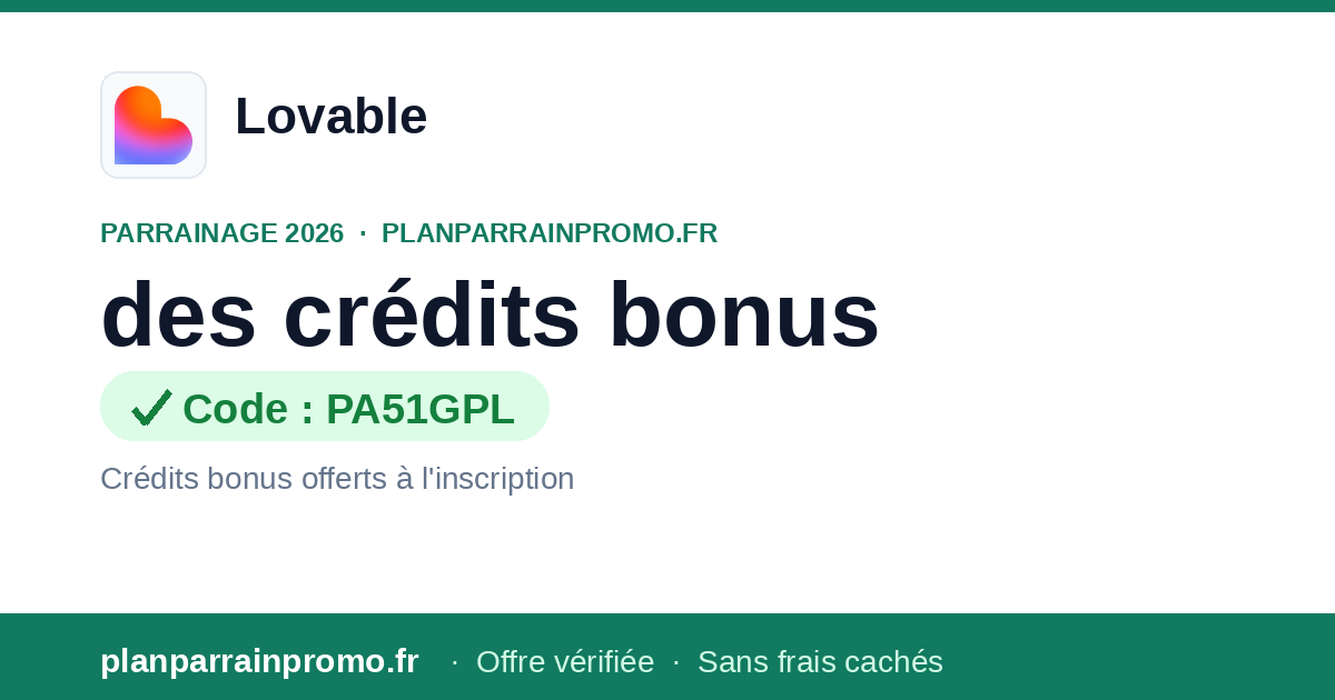 Code Parrainage Lovable 2026 : 10 crédits offerts